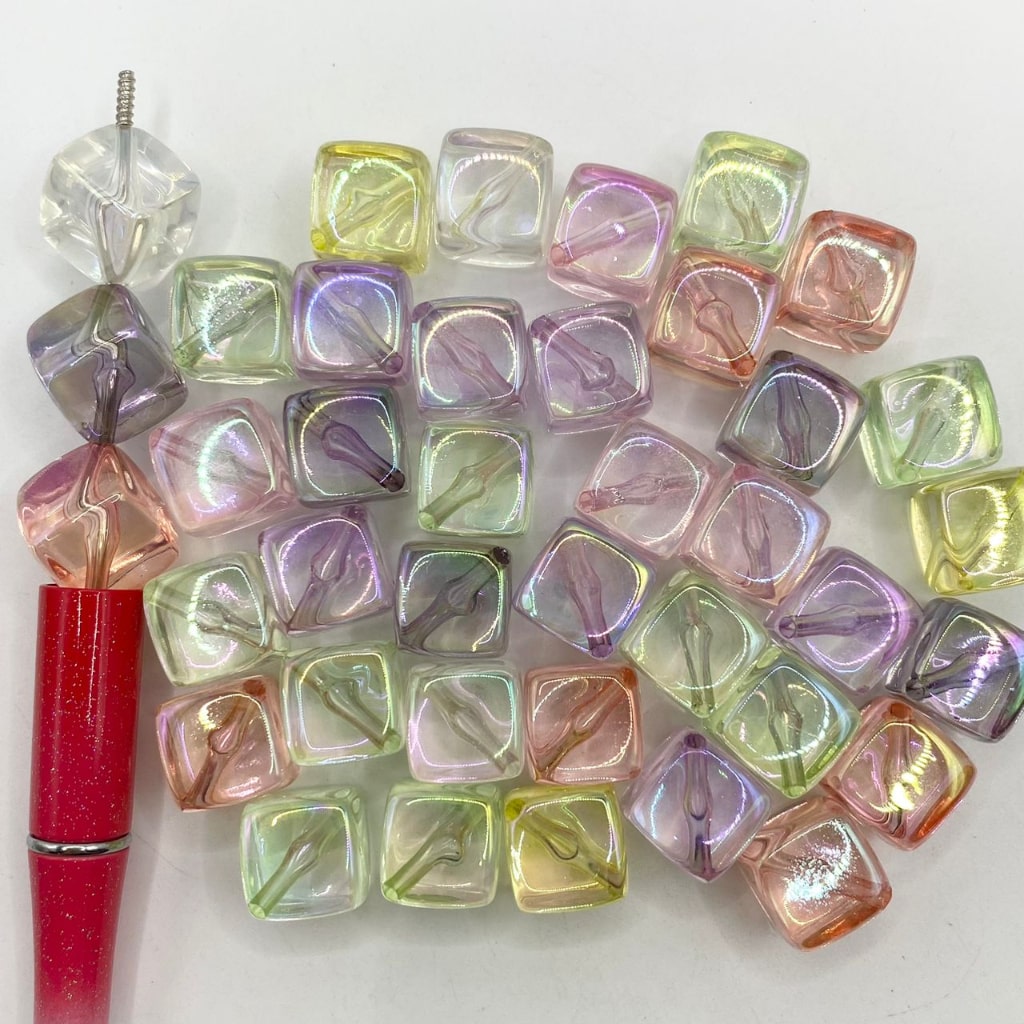 Glossy Clear See Thru Water Cube & Square Acrylic Beads With UV Finish,19mm,Random Mix