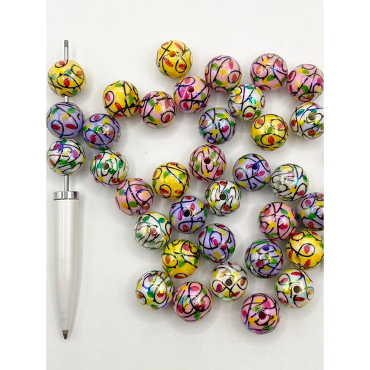 Makintab na Makukulay na Christmas Light Acrylic Beads WIth UV Finish ,16mm,Random Mix,SJ