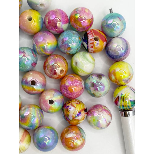 Oil Painting Round Shaped Glossy Acrylic Beads,16mm,DK