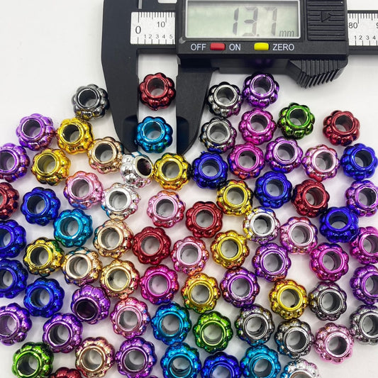 Flower Shaped Metallic Color Acrylic Wheels ,14mm,Random Mix ,LL