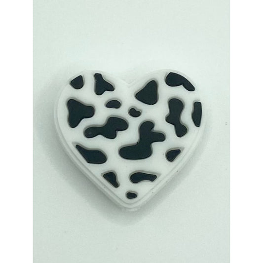 Cow Printed Heart Silicone Focal Beads