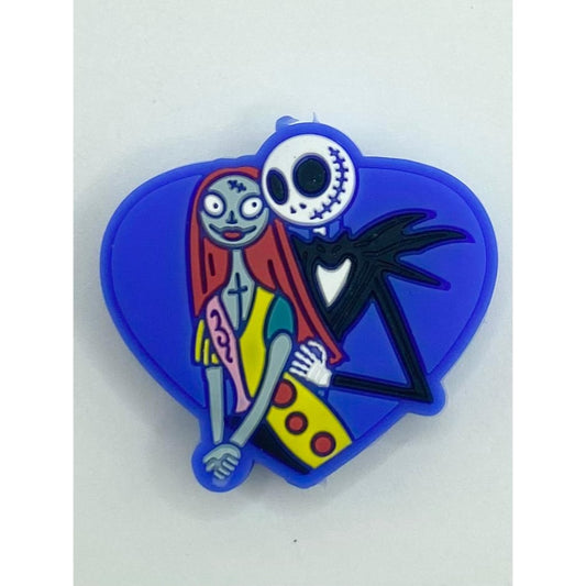 Halloween Jack And Sally With Blue Heart Silicone Focal Beads