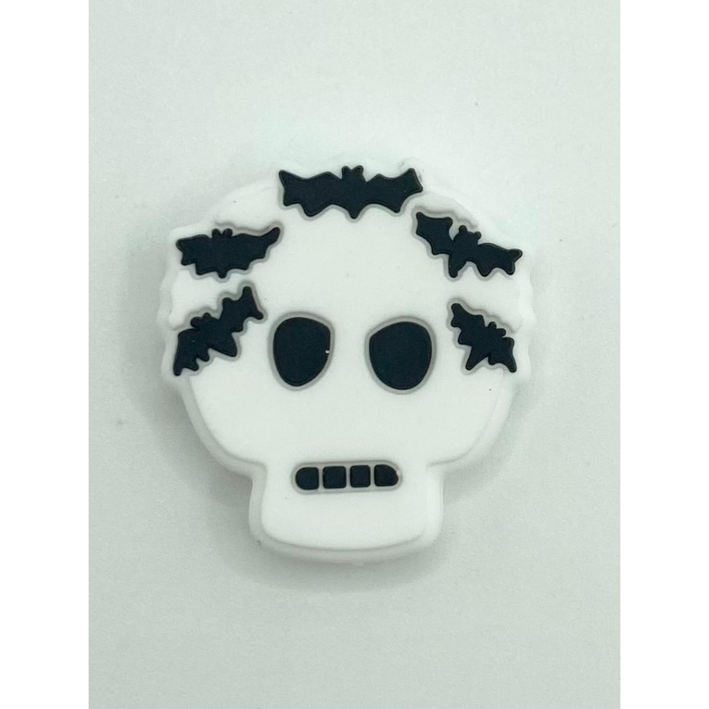 Halloween White Skull With Bats Silicone Focal Beads