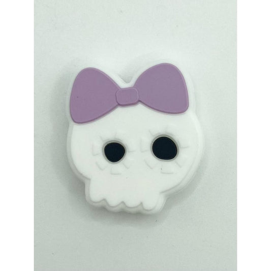 Halloween Cute White Skull With Pink Bowknot Silicone Focal Beads