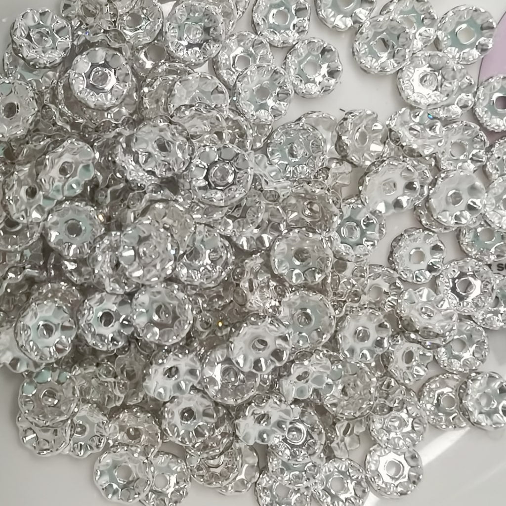 Mga Spacer na may Metal Wave Shape at Rhinestone, 12mm