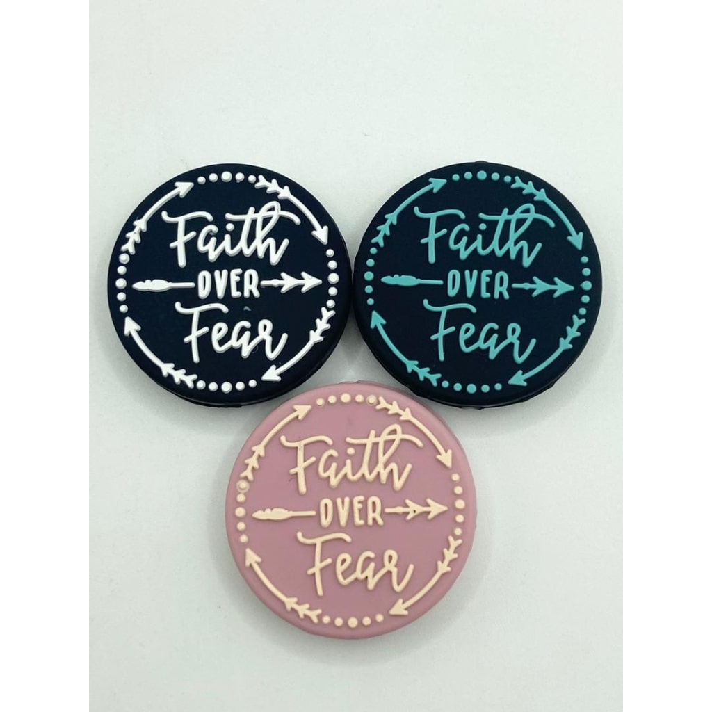 Round Faith Over Fear Silicone Focal Beads,Random Mix