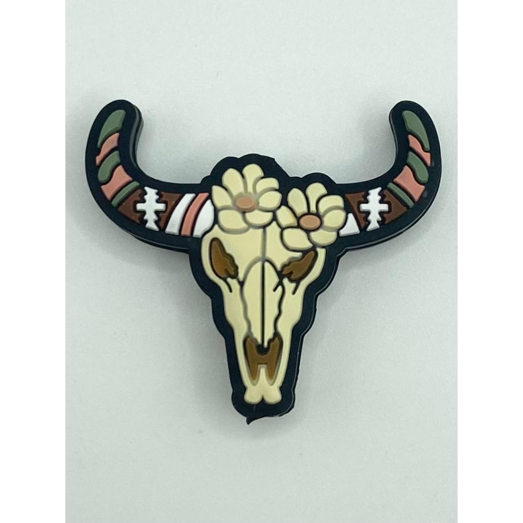 Cow Skull Head With Flower in Native American & Indian Style Silicone Focal Beads