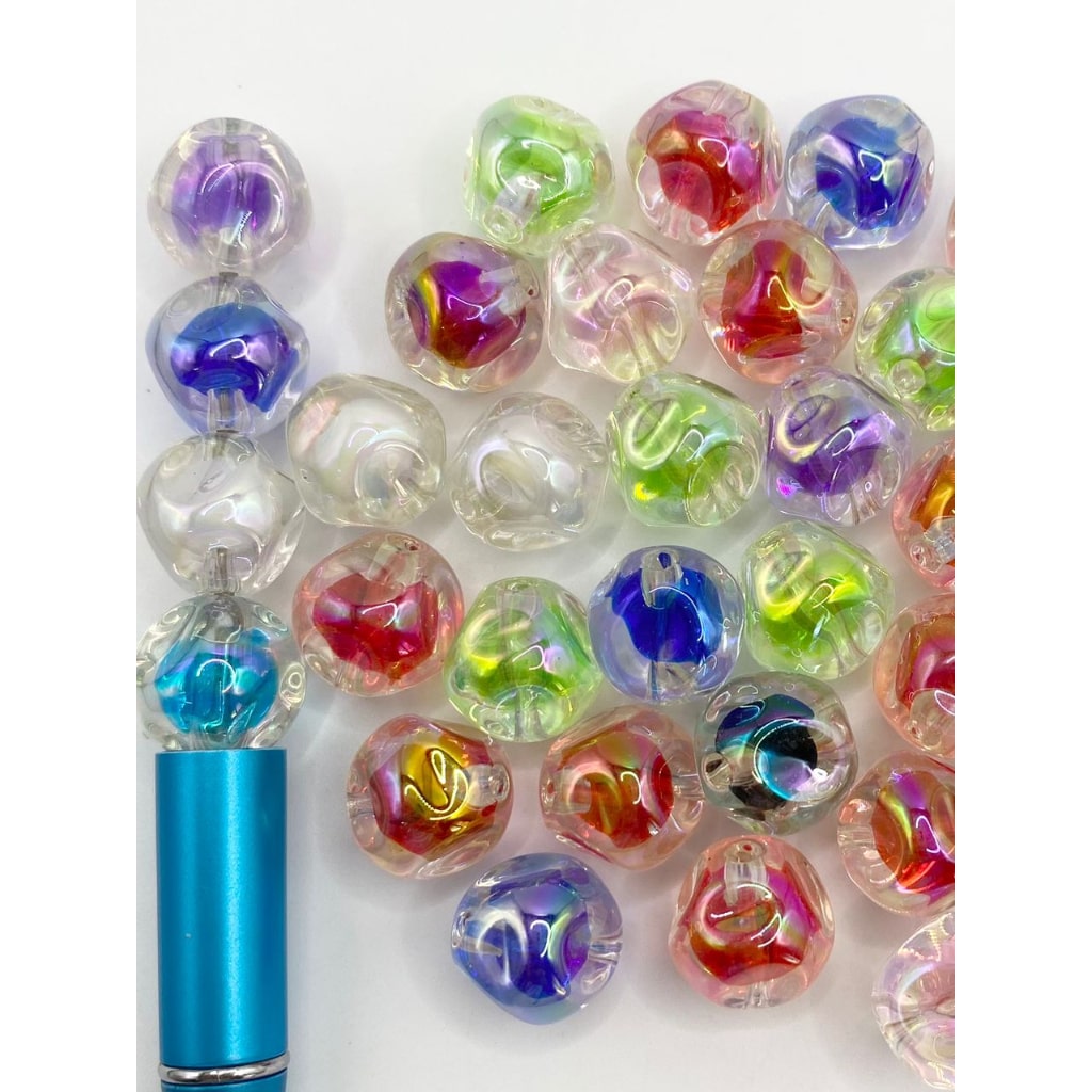 Irregular Double Frosted & Clear Layer Acrylic Beads with UV Finish ,16mm,Random Mix,ZA