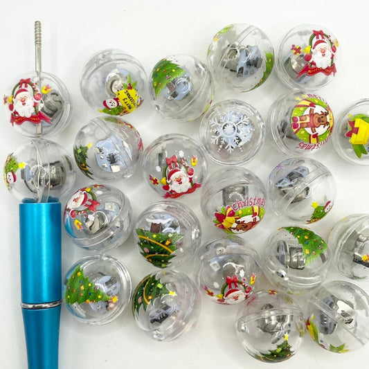 Clear Christmas Printed Beads With Light ,20mm,Random Mix