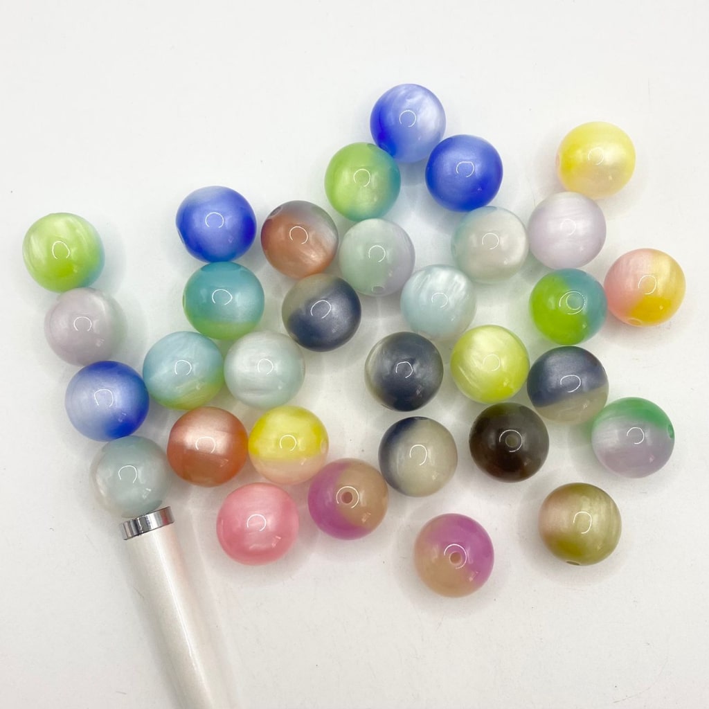 Ombre Glossy Acrylic Beads With Cat Eye ,16mm,Random Mix,WM