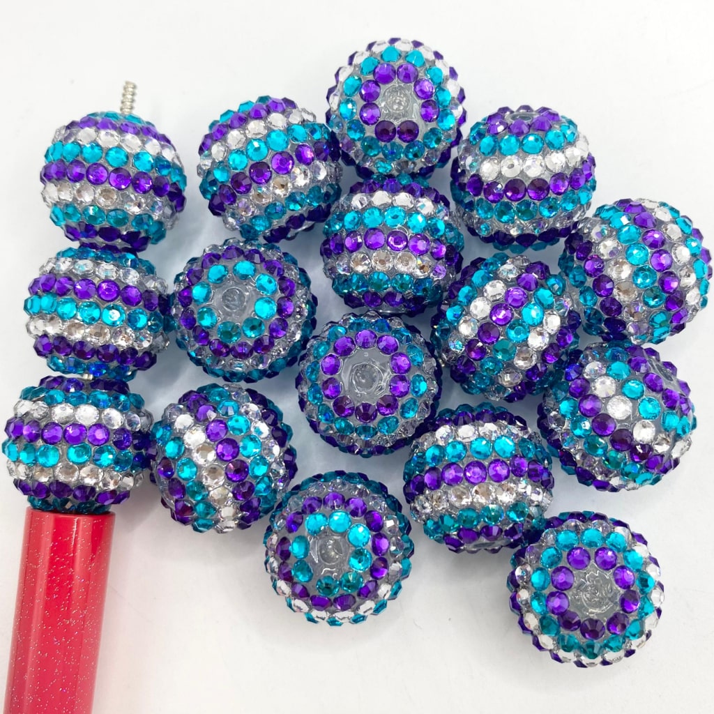 Purple and Blue and Clear Swirl Acrylic Rhinestone Beads,20mm