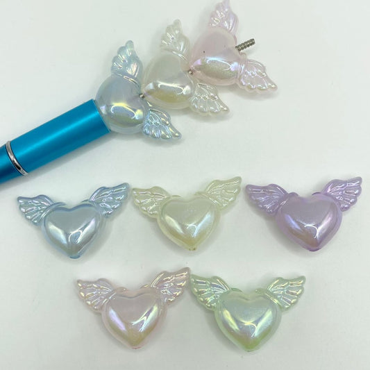 Heart With Wings Acrylic Beads In Luminious Glitter,Random Mix,JD