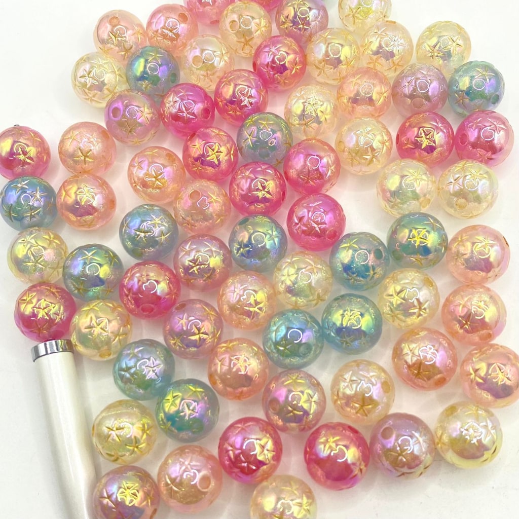 Glitter Inside Acrylic Beads With UV Finish & Star Set,16mm,Random Mix,CM