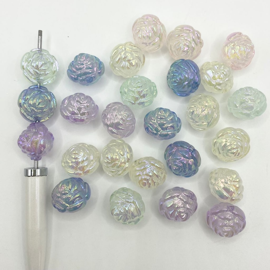 Clear See Thru Luminious Glitter Rose Shape Acrylic Beads ,16mm by 17mm ,Random Mix,CM