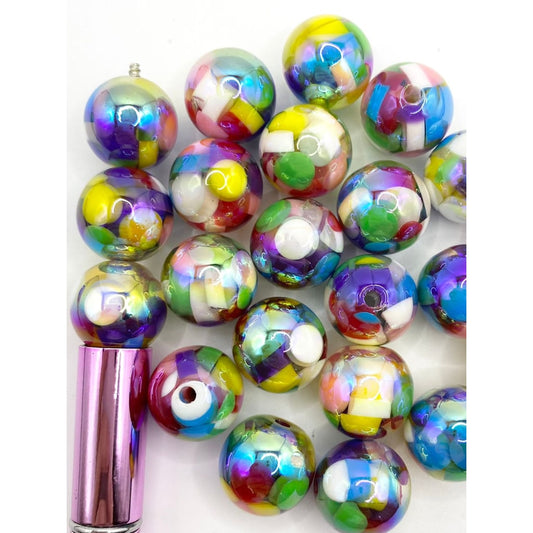 See-Thru Acrylic Beads with Multicolor Confetti inside ,16mm,TT