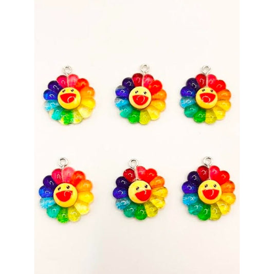 Rainbow Flower With Smile Acrylic Charms & Pendants ,PTG