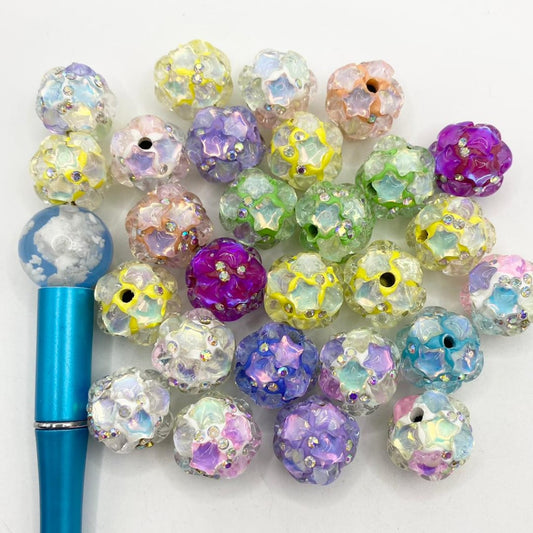 Fancy Clay Beads With Star Crystal in the Surface & AB Rhinestone,16mm,Random Mix