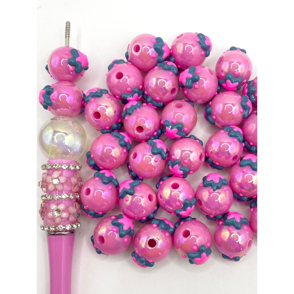 Pink Acrylic Beads With Double Star Hand Printed ,16mm,DP