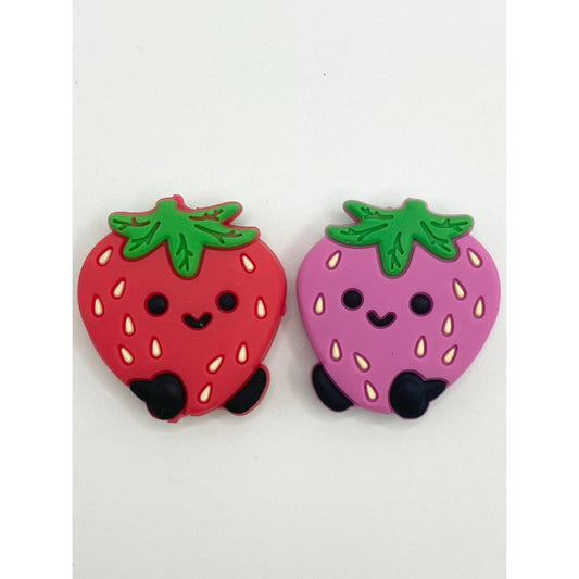 Cute Strawberry With Emojy Silicone Focal Beads,Random Mix