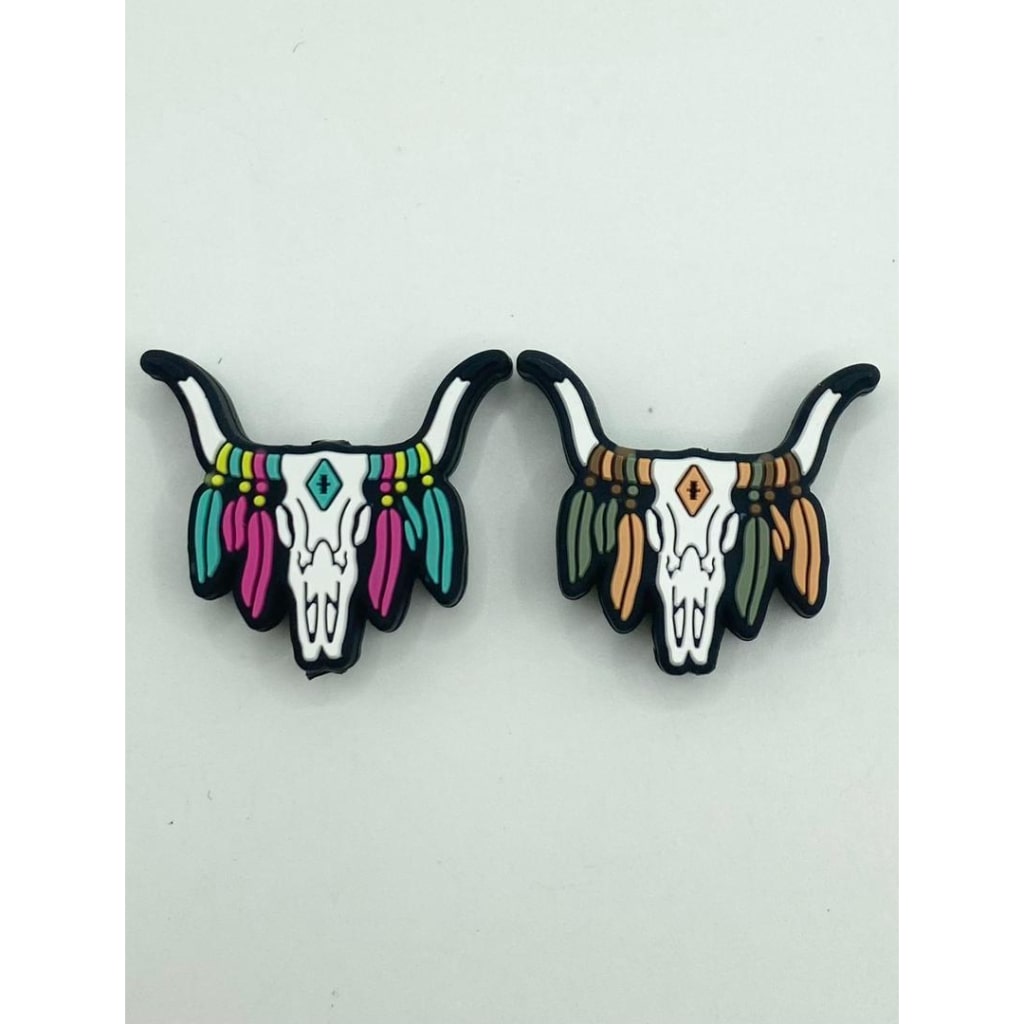 Skull Cow & Goat Head With Feather in Native American & Indian Style Silicone Focal Beads,Random Mix