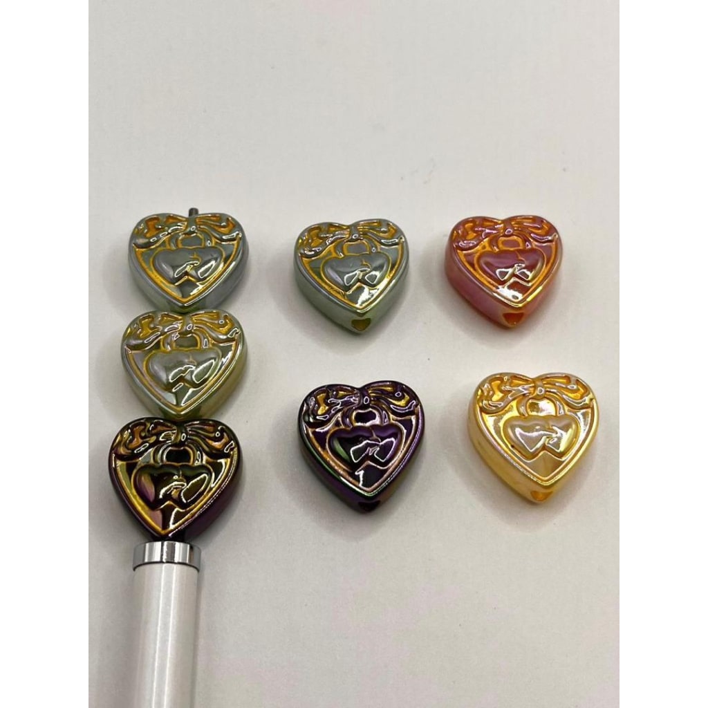 UV Heart Acrylic Flatback Beads With Ribbon & Heart Lock in Gold Strip,YY