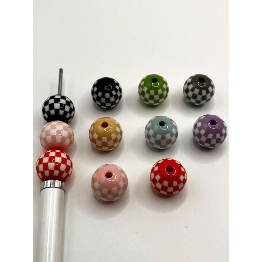 Buffalo Plaid Acrylic Round Beads,Buffalo Checkerboard ,16mm,Random Mix,JM