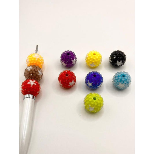 Colorful Jelly Acrylic Beads With White Star ,Random Mix,18mm,ZY