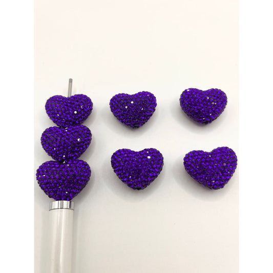 Purple Heart Clay Beads With Rhinestone,ZY