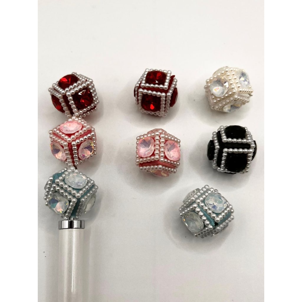 Cube Clay Beads With Big Crystal around Small Pearls ,Random Mix,ZY