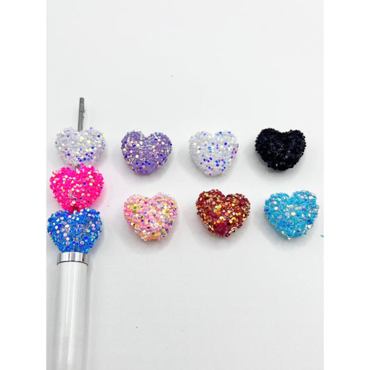 Sugar Heart Shaped Acrylic Rhinestone Beads With Shiny Solid Color Flakes,Random Mix ,19mm,ZY