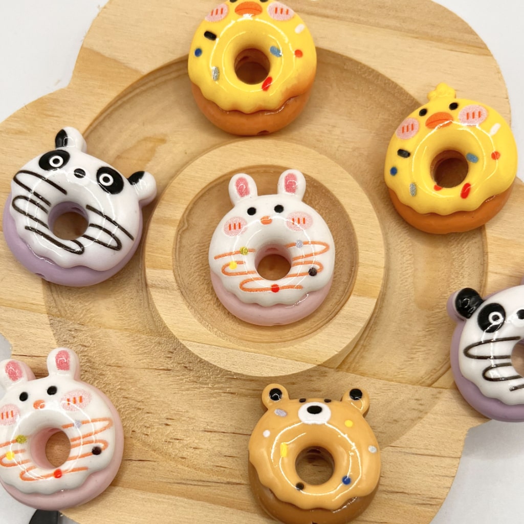 Mga Cute na Makukulay na Hayop na Naka-print na Mga Donut na Acrylic Beads, Random Mix ,23mm