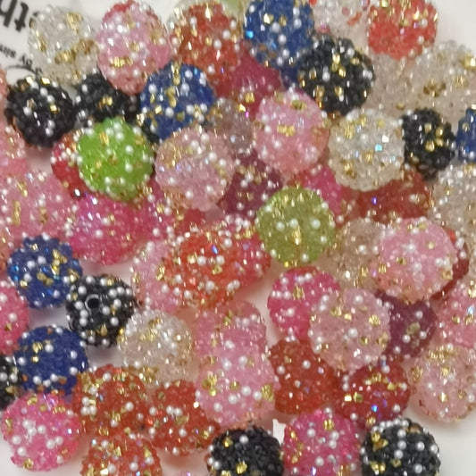 Sugar Acrylic Beads with Small White Pearl,16mm, Random Mix Color