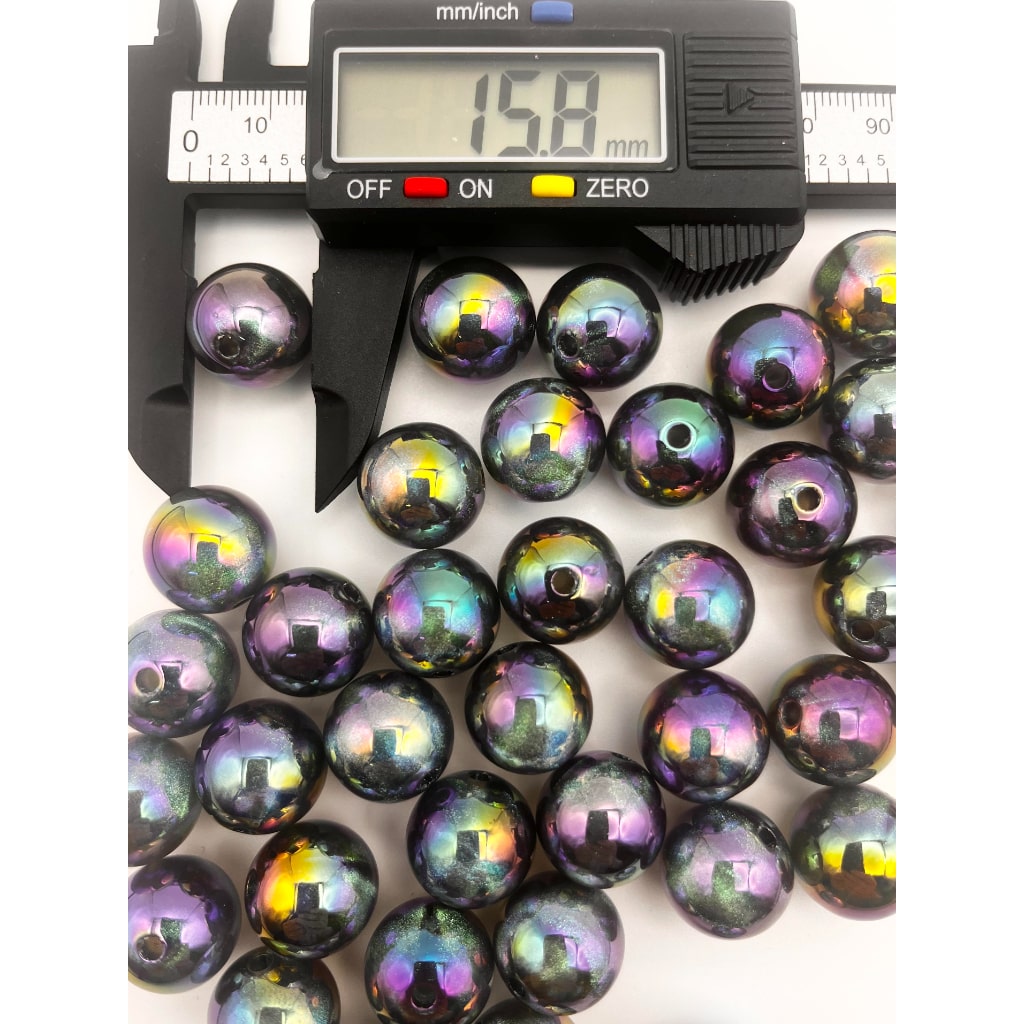 Black Glossy Acrylic Glitter Beads na May UV,16mm,YY