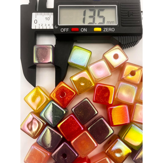 Glossy Cube & Square Acrylic Glitter Beads With UV,14mm ,QZ