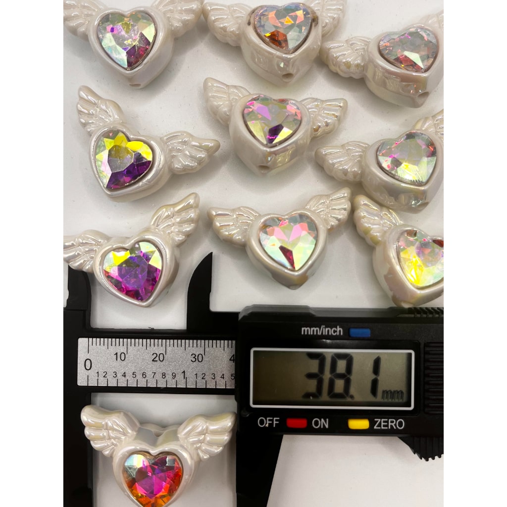 Heart Shaped Acrylic Beads Inside Crystal Rhinestone With Wings,38mm,MT